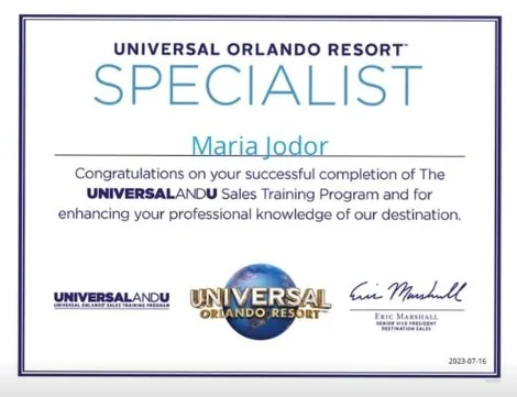 Certificado: Universal Orlando Specialist